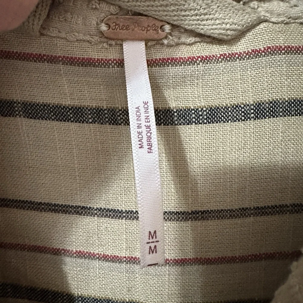 Free People Size Medium‎ Beige Button Up Tunic Shirt Midi Dress Textured Pockets